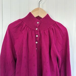 Tea Collection Fuchsia Button-Up Pointelle Sweater